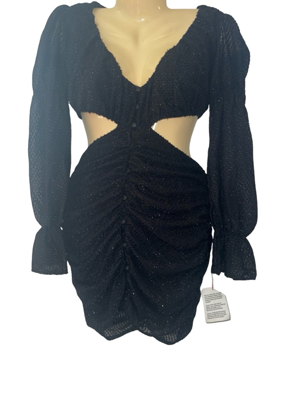 ASOS Black Sparkle Cutout Ruched Mini Dress